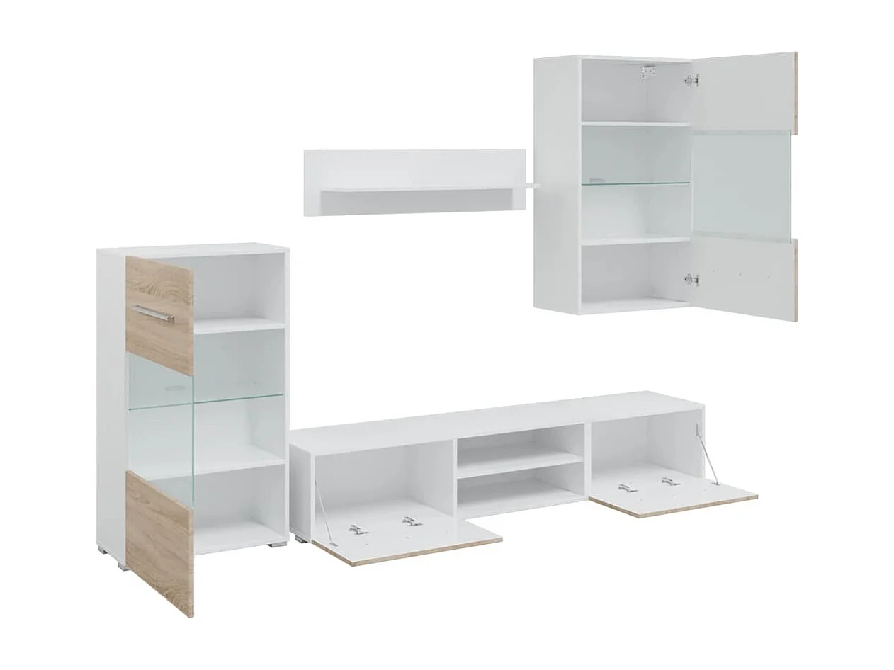 Supporti TV con luce LED 5 pezzi in legno ingegnerizzato Sonoma Oak