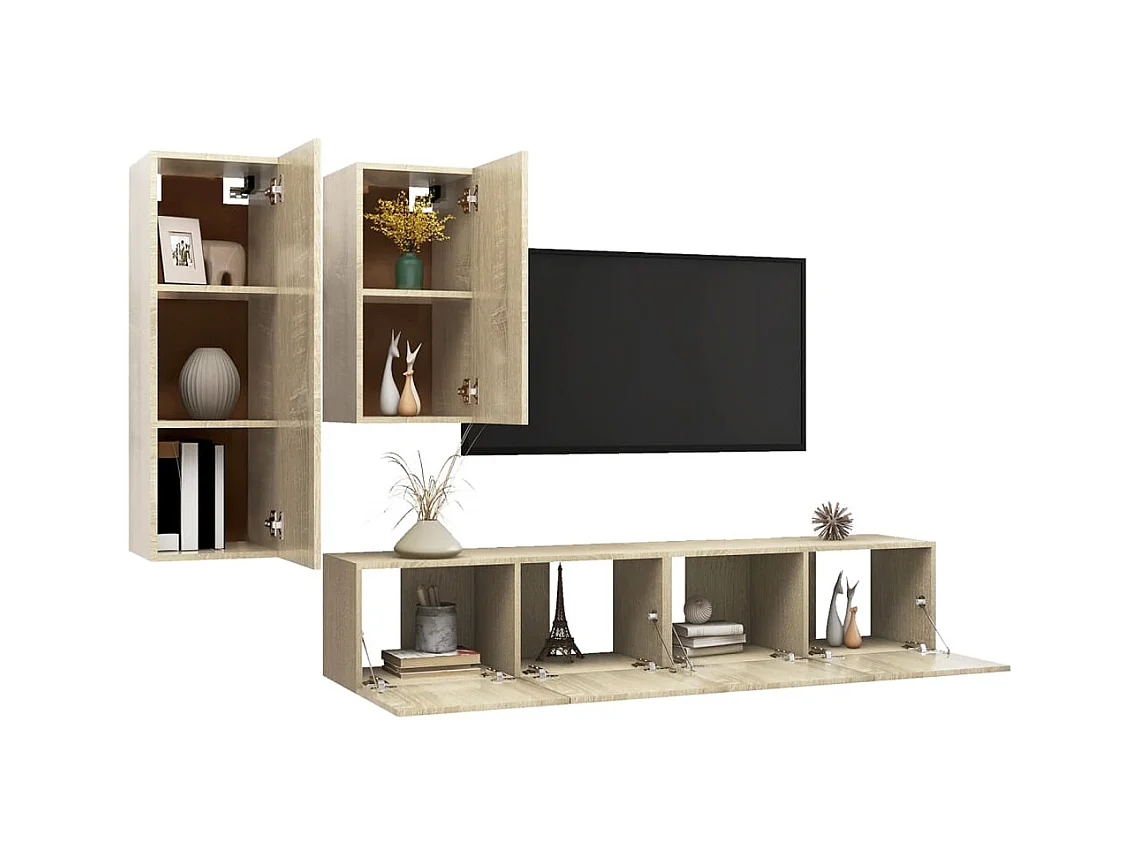 Conjunto de soporte para TV de 4 piezas de madera de ingeniería de roble Sonoma