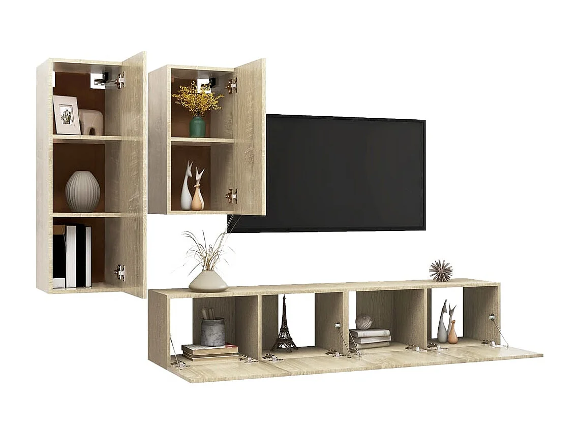 Set di mobili TV da 4 pezzi in legno ingegnerizzato Sonoma Oak