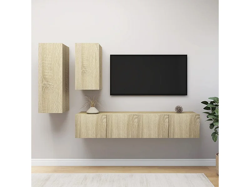 Set di mobili TV da 4 pezzi in legno ingegnerizzato Sonoma Oak