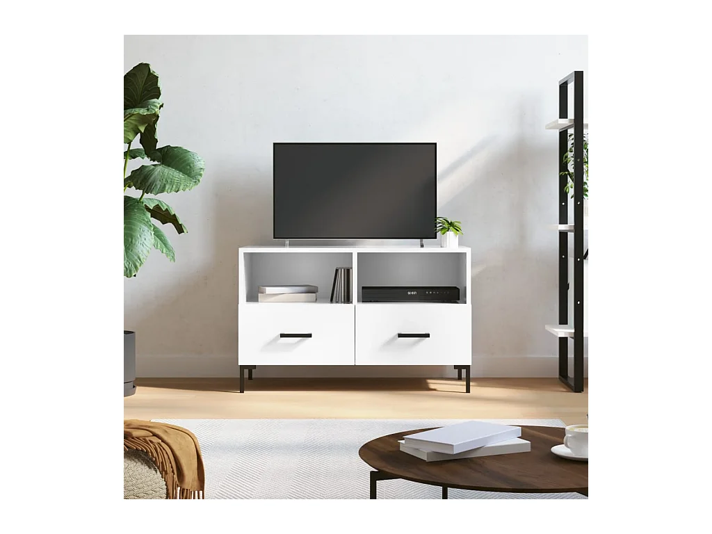 Meuble TV Blanc brillant 80x36x50 cm Bois d'ingénierie