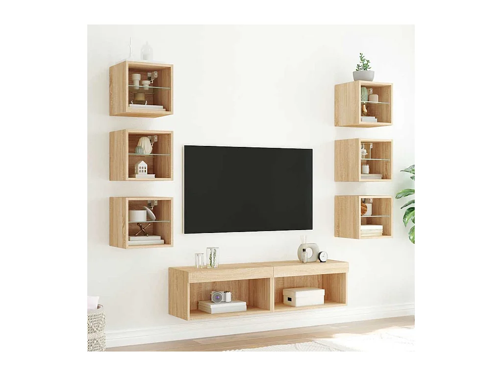 Parete attrezzata TV con LED 8 pezzi in legno ingegnerizzato rovere Sonoma