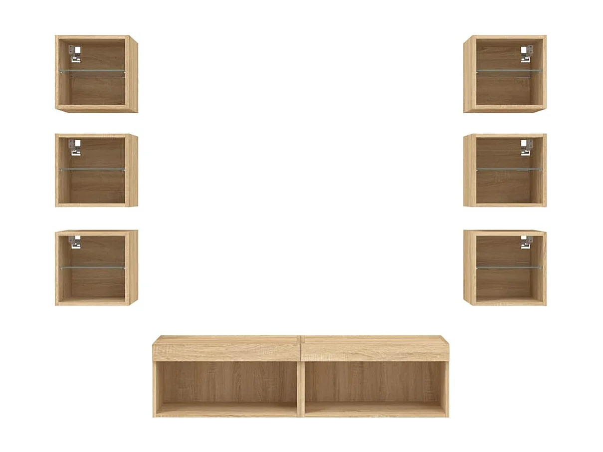Parete attrezzata TV con LED 8 pezzi in legno ingegnerizzato rovere Sonoma