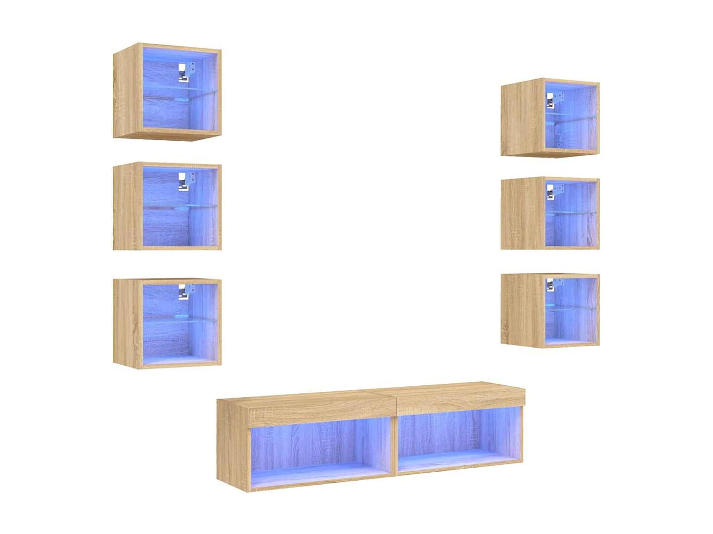 Parete attrezzata TV con LED 8 pezzi in legno ingegnerizzato rovere Sonoma