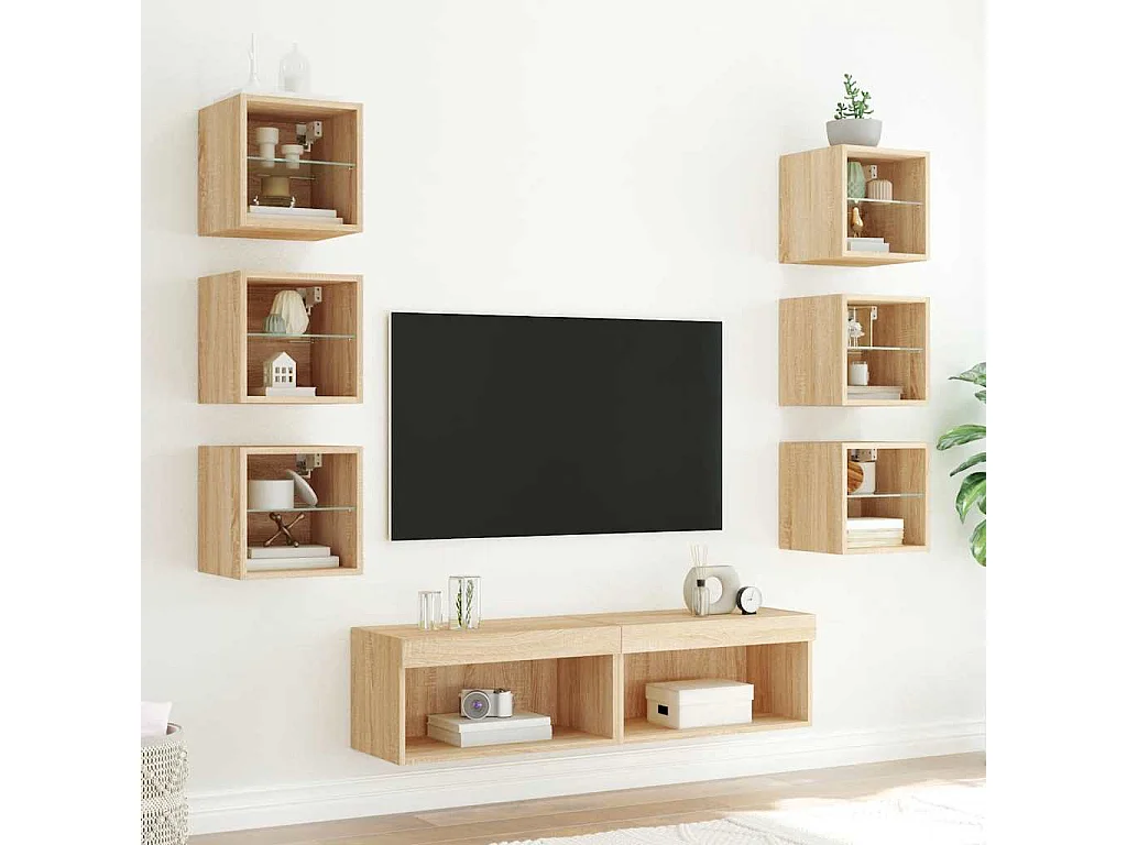 Parete attrezzata TV con LED 8 pezzi in legno ingegnerizzato rovere Sonoma