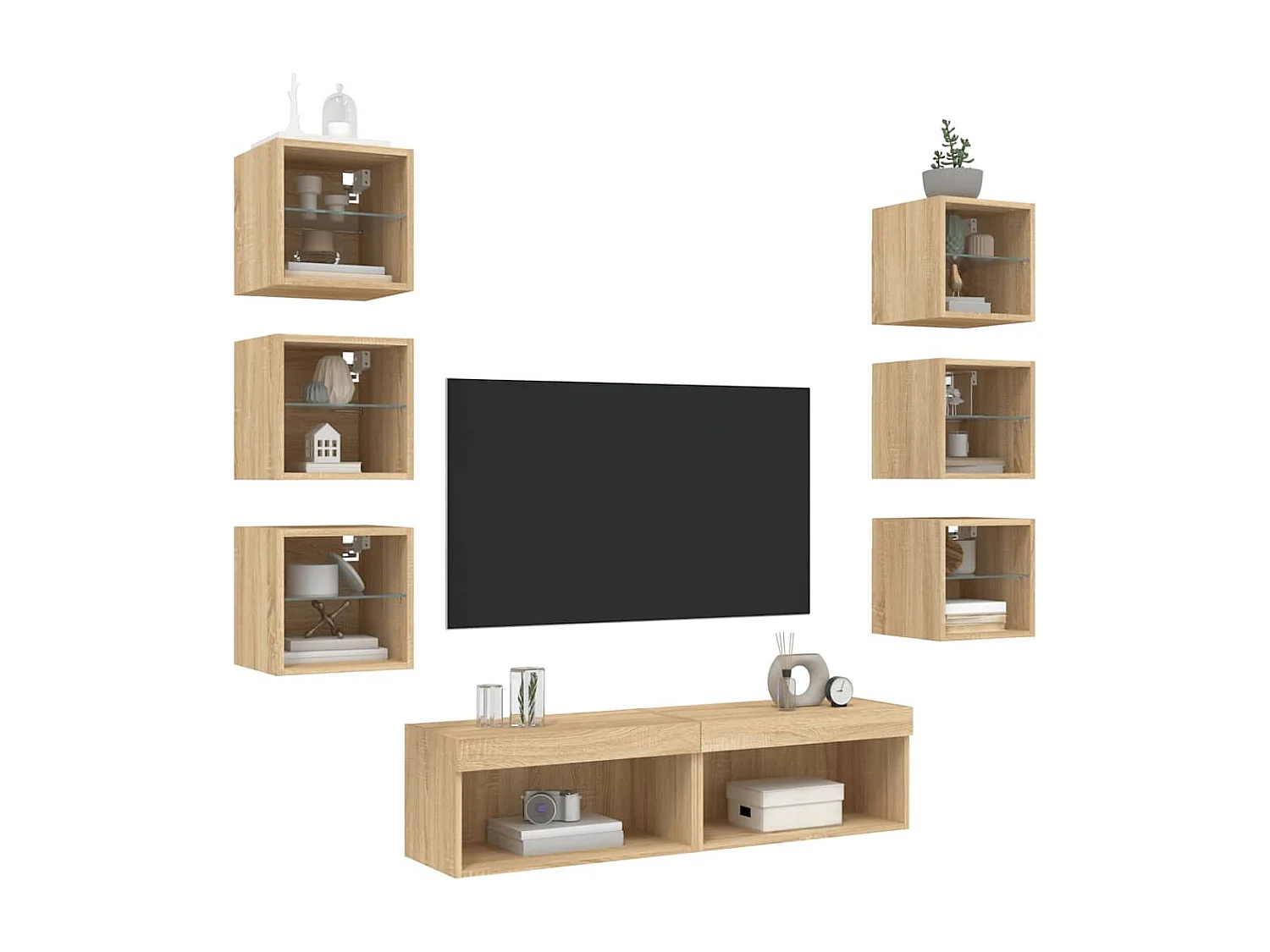 Parete attrezzata TV con LED 8 pezzi in legno ingegnerizzato rovere Sonoma