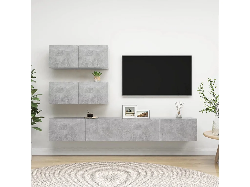 Set di mobili TV da 4 pezzi in legno ingegnerizzato grigio cemento
