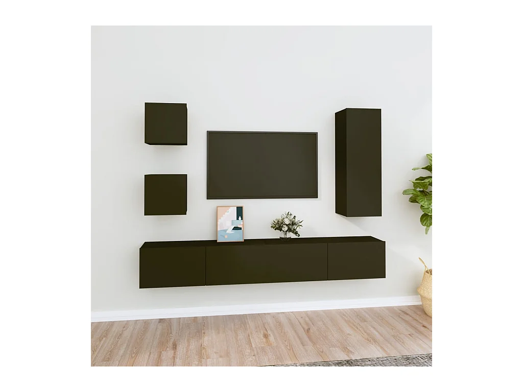 5-delige tv-meubelset Zwart bewerkt hout