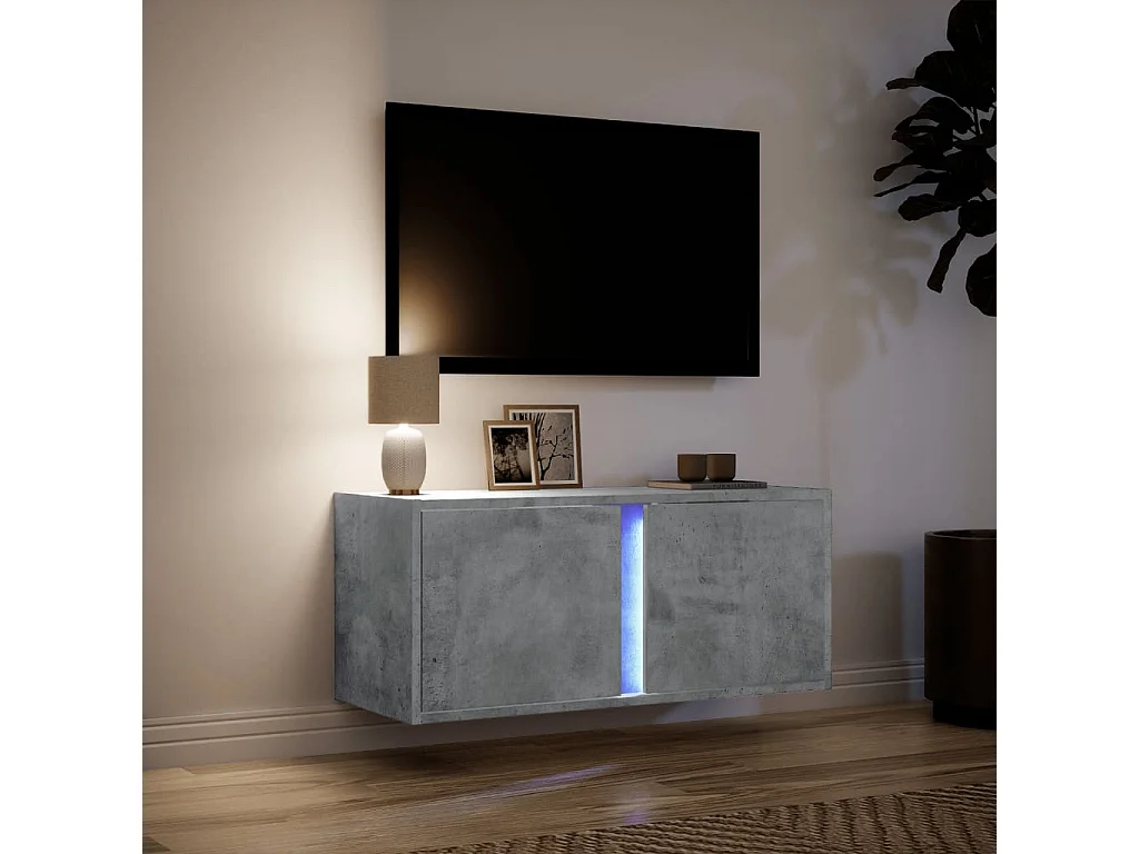 TV-wandmeubel met ledverlichting, betongrijs, 80x31x35 cm