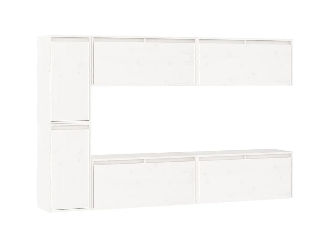 Mueble TV 6 piezas Blanco Madera maciza de pino
