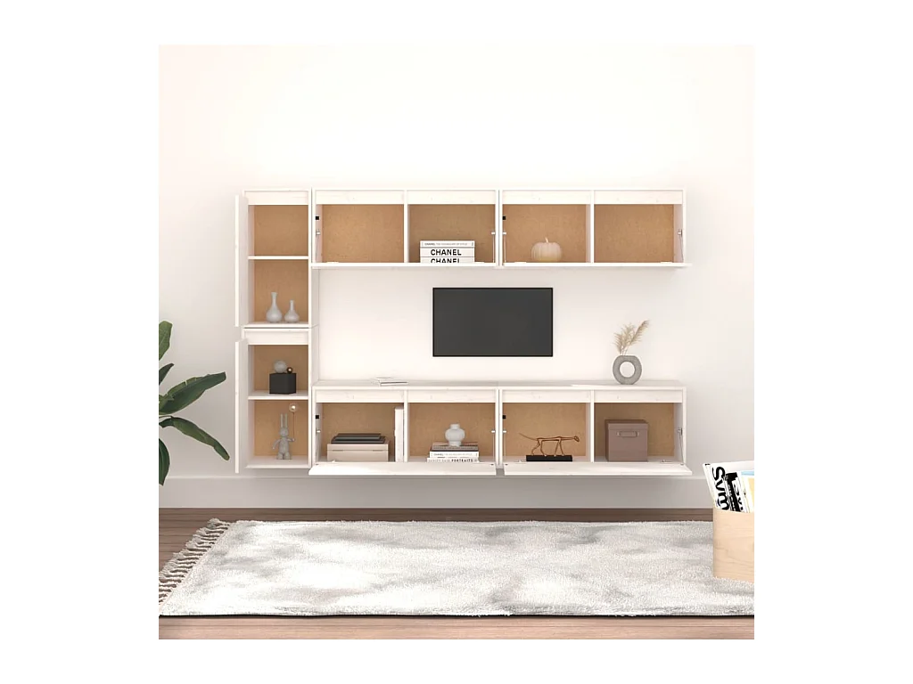 Mueble TV 6 piezas Blanco Madera maciza de pino
