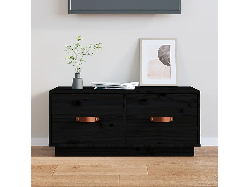 Mueble de TV negro 80x34x35 cm Madera maciza de pino