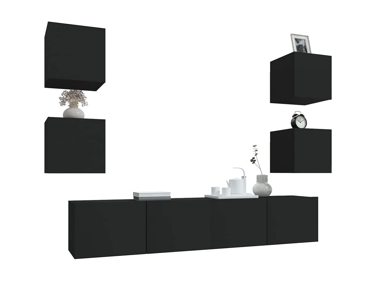 Set di mobili porta TV da 6 pezzi in legno ingegnerizzato nero