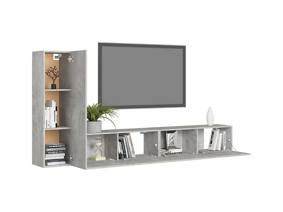 Ensemble de meubles TV 3 pcs Gris béton Bois d'ingénierie