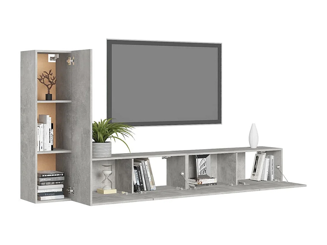 Ensemble de meubles TV 3 pcs Gris béton Bois d'ingénierie
