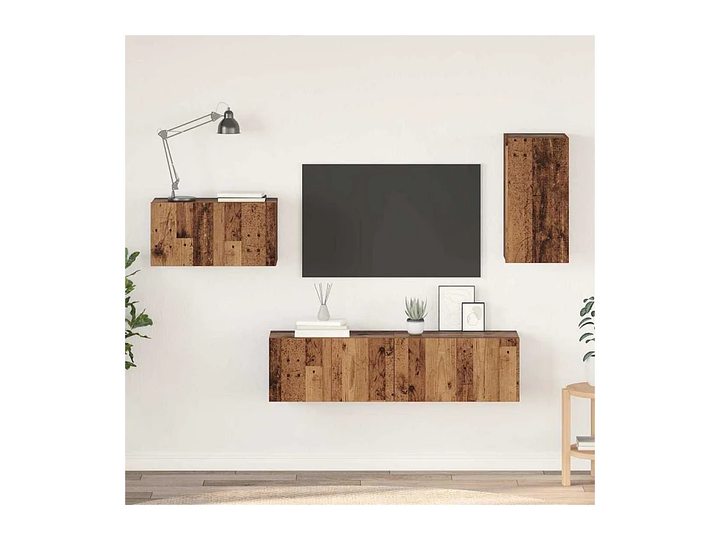 Set di mobili TV da 4 pezzi, legno anticato, 30,5 x 30 x 60 cm