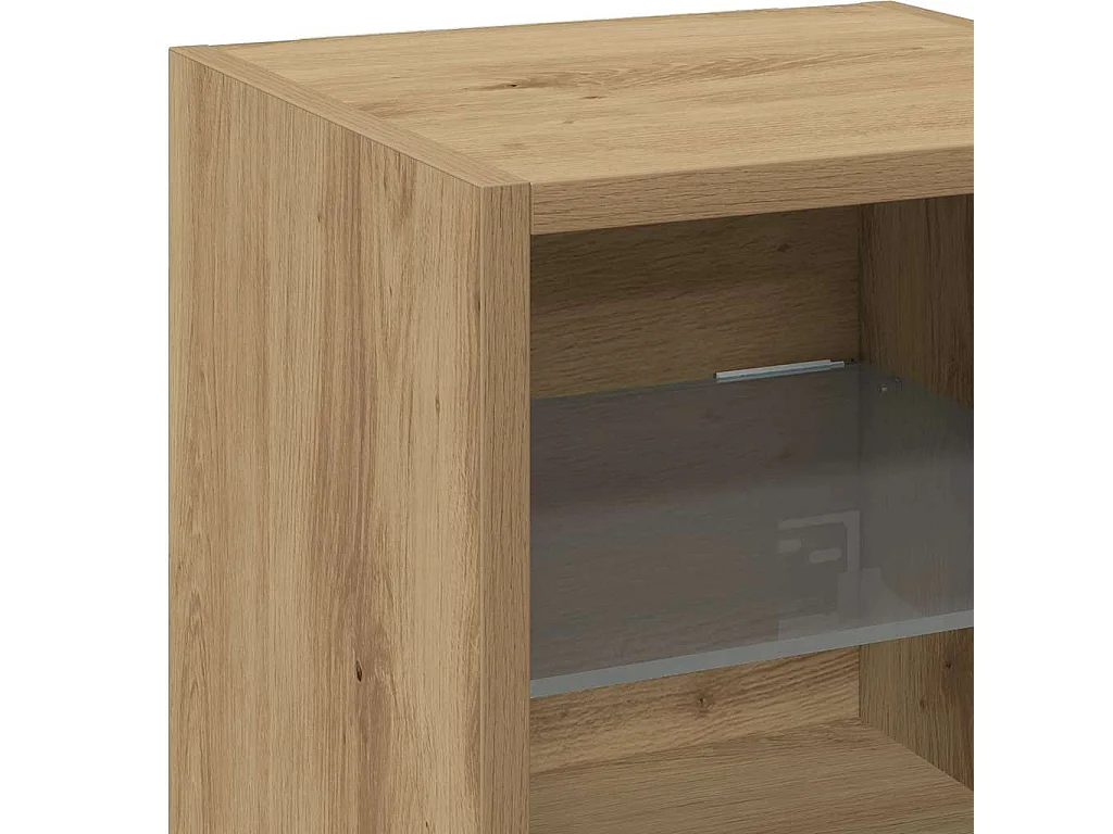 Mobili TV a parete con luci LED, 2 pezzi, rovere lavorato a mano