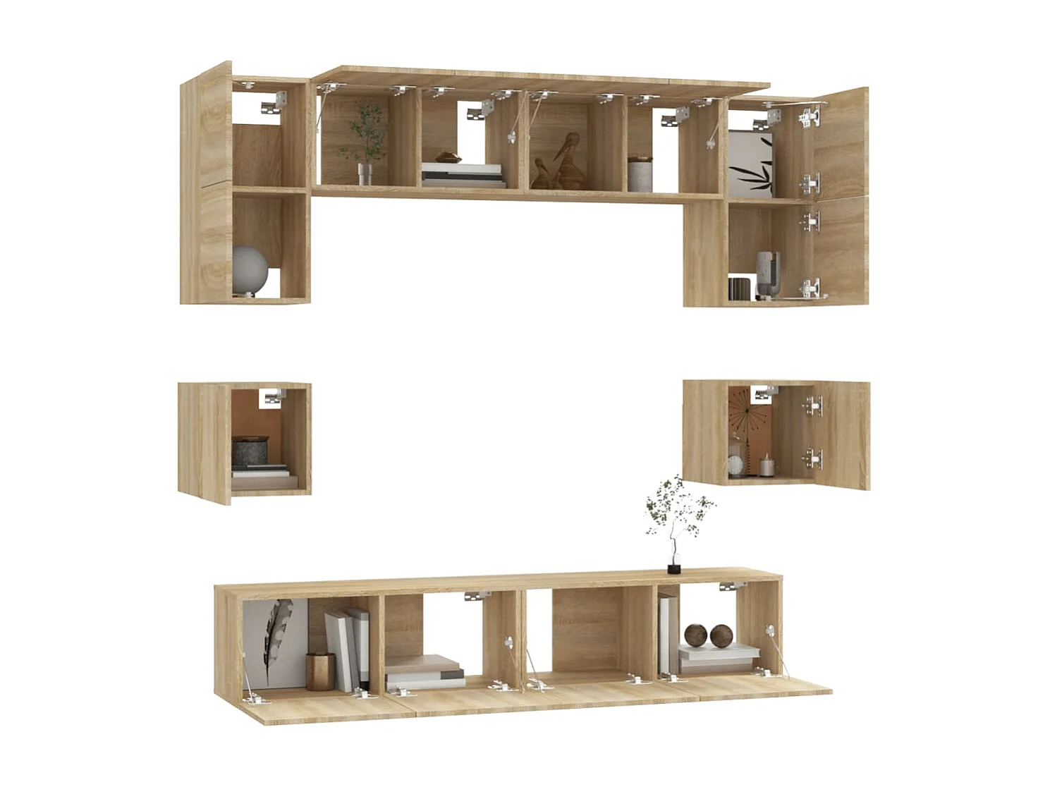 Set di mobili TV da 8 pezzi in legno ingegnerizzato Sonoma Oak