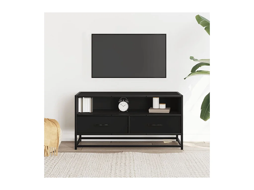 Zwarte tv-kast 80x34,5x40 cm van bewerkt hout en metaal