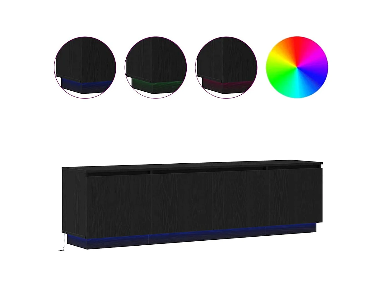 Meuble TV avec LED Chêne noir 180 x 38 x 49 cm