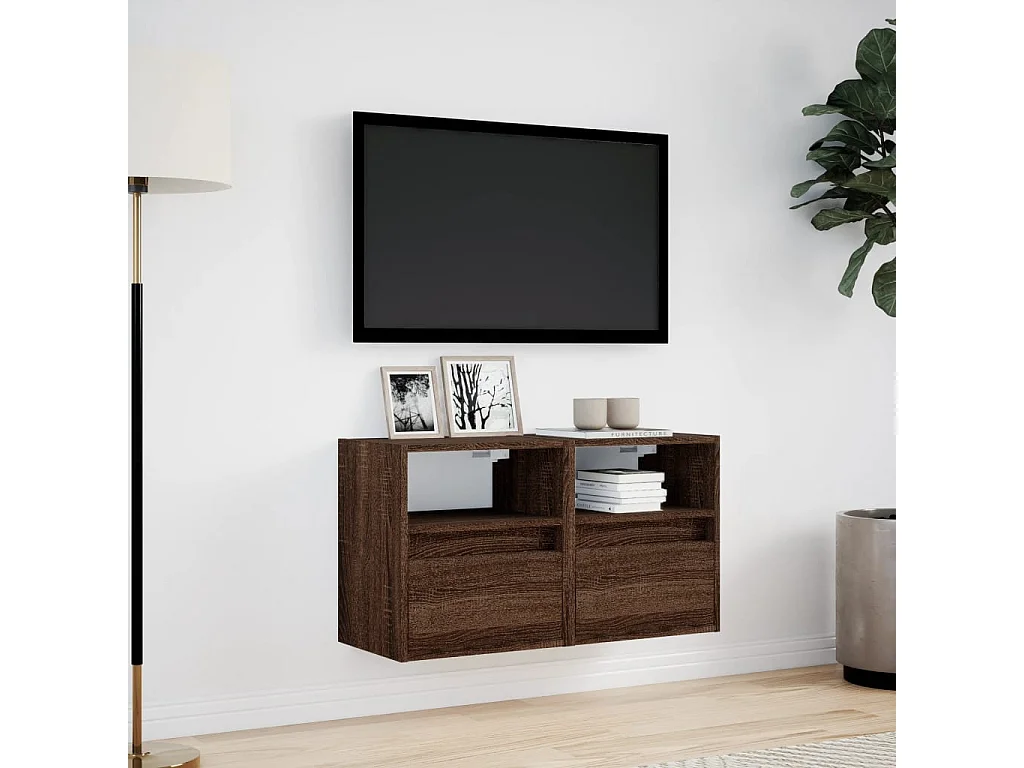 Mobili TV a parete con luci LED, 2 pezzi, rovere marrone, 41x31x45 cm