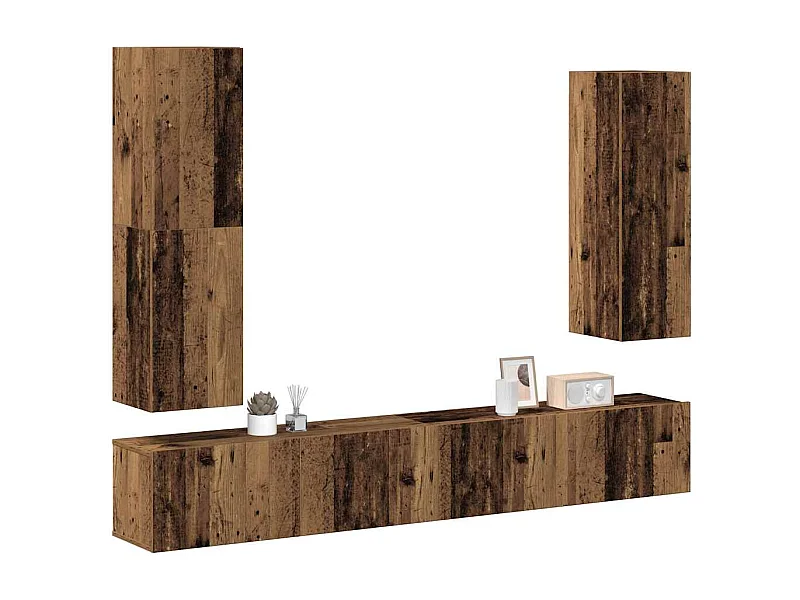 Set di mobili porta TV da parete da 4 pezzi, legno invecchiato, legno ingegnerizzato