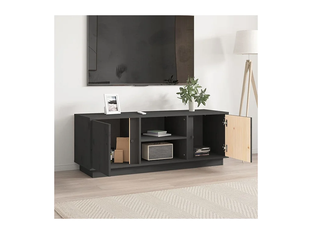 Mobile TV grigio 110x35x40,5 cm Legno massello di pino