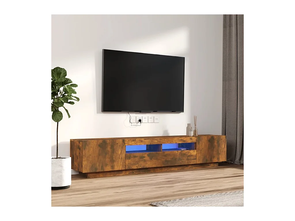 Ensemble de meubles TV avec lumières LED 2 pcs Chêne fumé