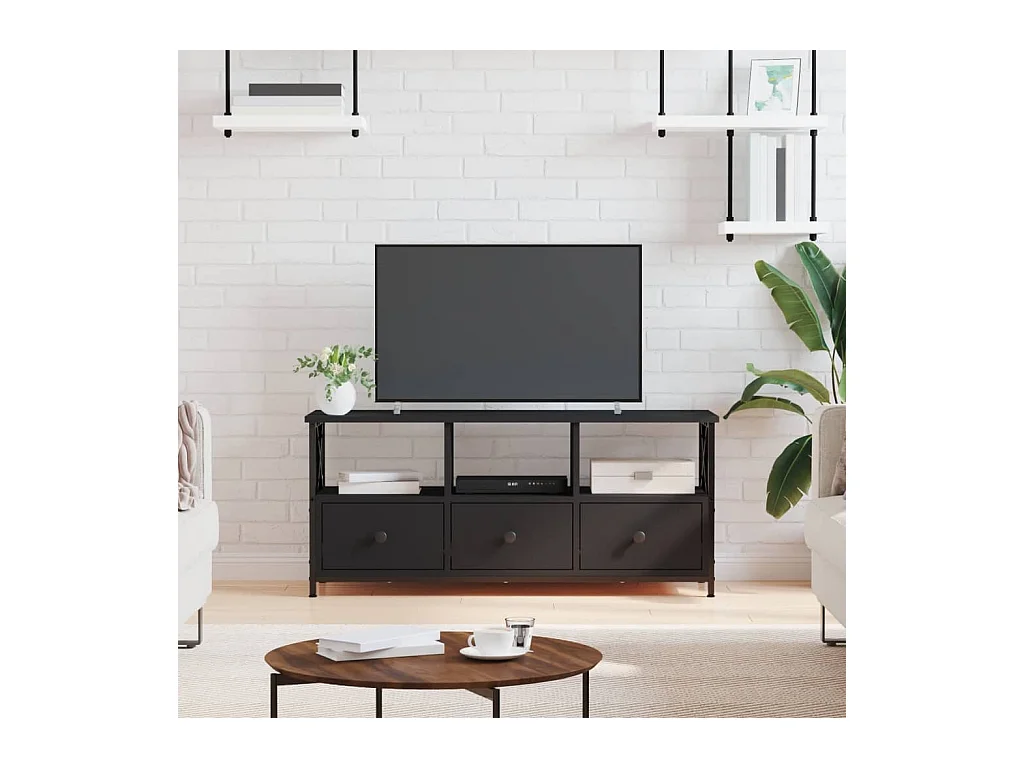 Meuble TV noir 102x33x45 cm bois d'ingénierie et fer