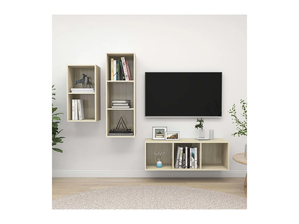 Conjunto de soporte para TV de 3 piezas de madera de ingeniería de roble Sonoma