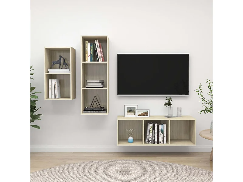 Set di mobili TV da 3 pezzi in legno ingegnerizzato Sonoma Oak