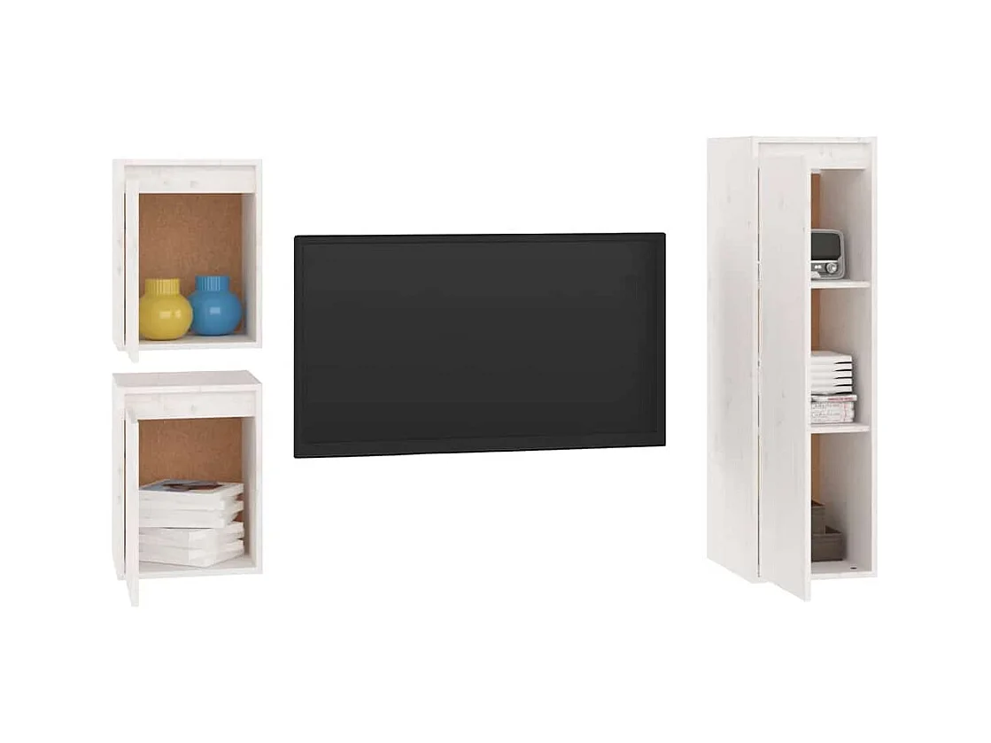 Meubles TV 3 pcs Blanc Bois massif de pin