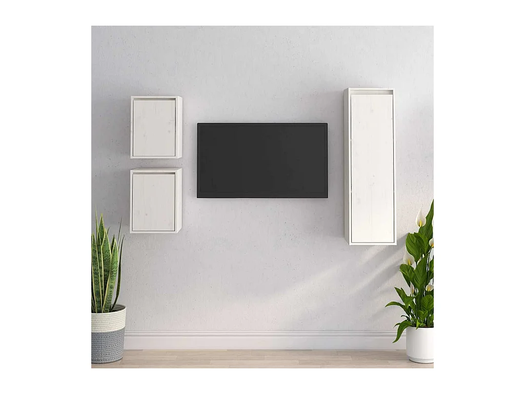 Meubles TV 3 pcs Blanc Bois massif de pin