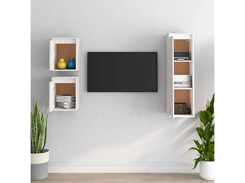Meubles TV 3 pcs Blanc Bois massif de pin