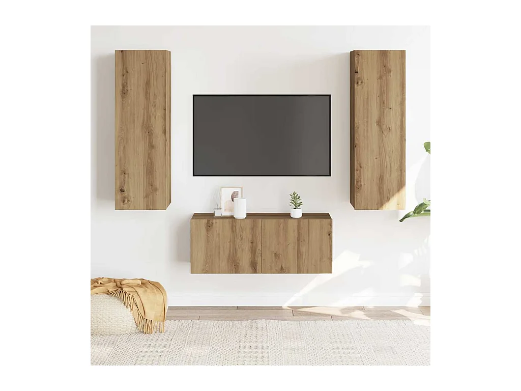 Meubles TV muraux 3 pcs chêne artisanal bois d'ingénierie
