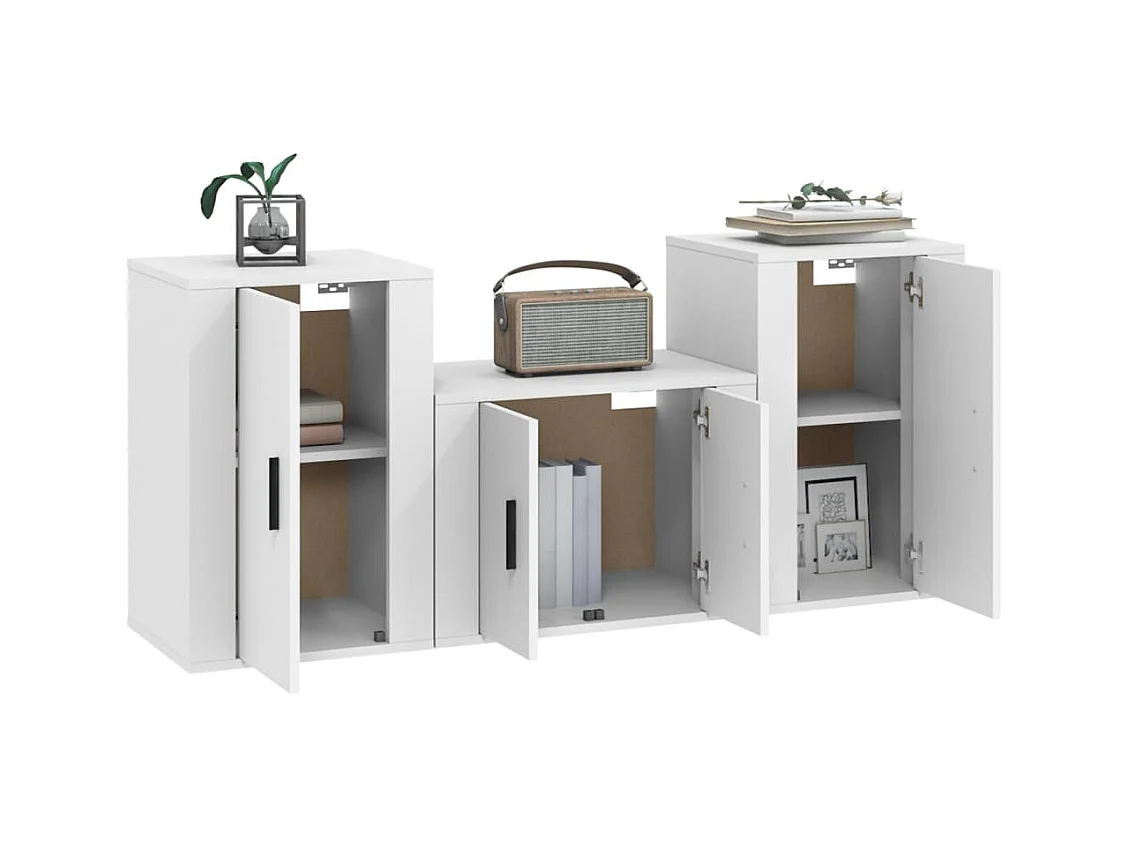 Ensemble de meubles TV 3 pcs Blanc Bois d'ingénierie