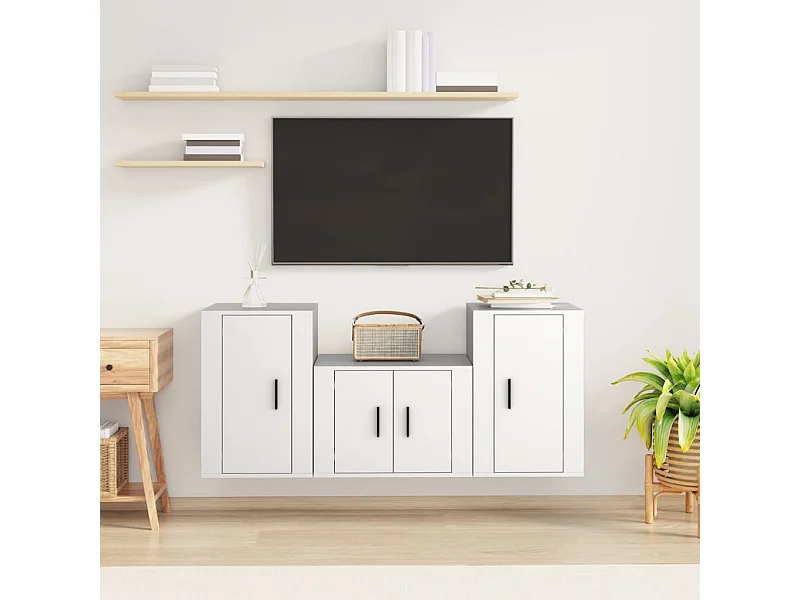 Ensemble de meubles TV 3 pcs Blanc Bois d'ingénierie