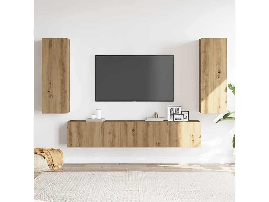 Meubles TV muraux 4 pcs chêne artisanal bois d'ingénierie