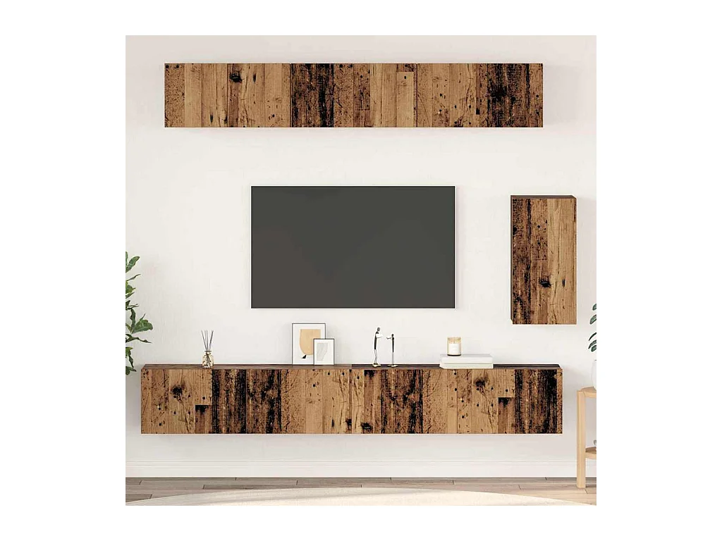 6-teiliges TV-Ständer-Set, Antikholz, Standard, mittel