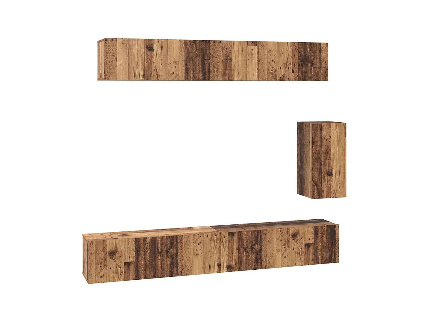 6-teiliges TV-Ständer-Set, Antikholz, Standard, mittel