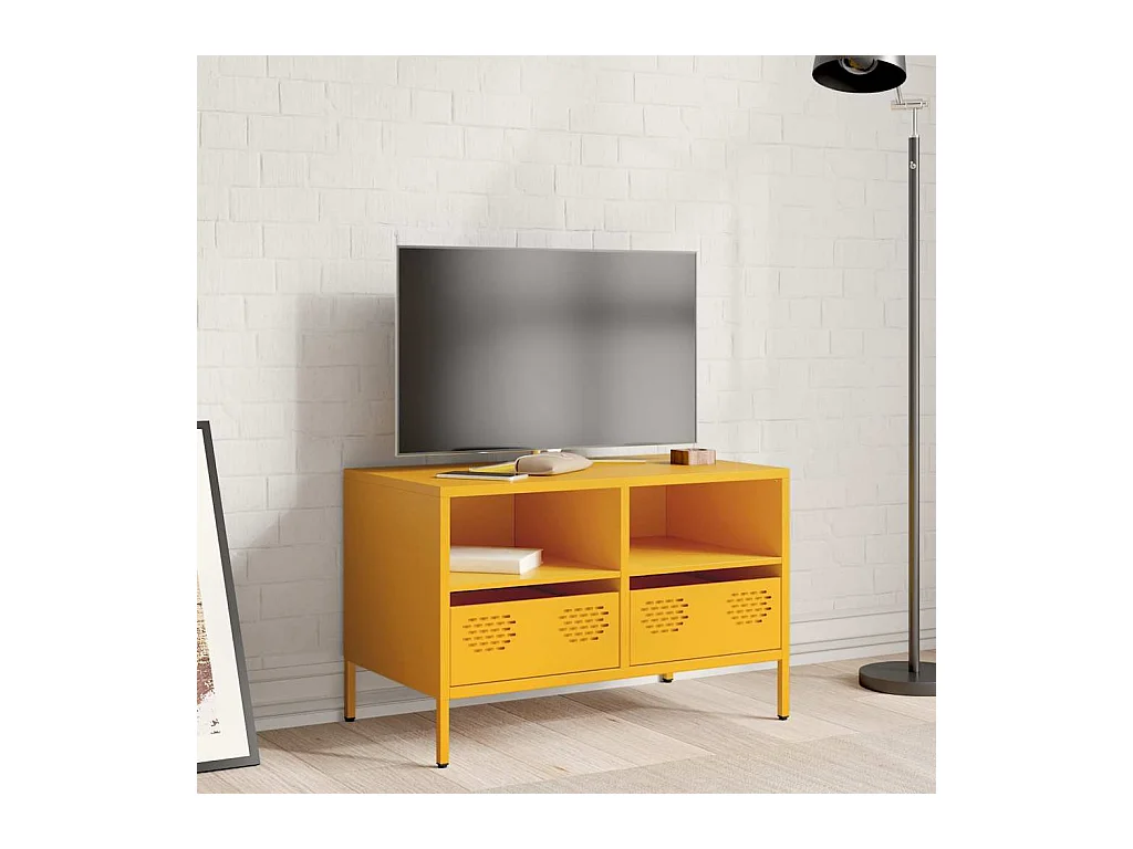 Mueble de TV amarillo mostaza 68x39x43,5 cm acero laminado en frío