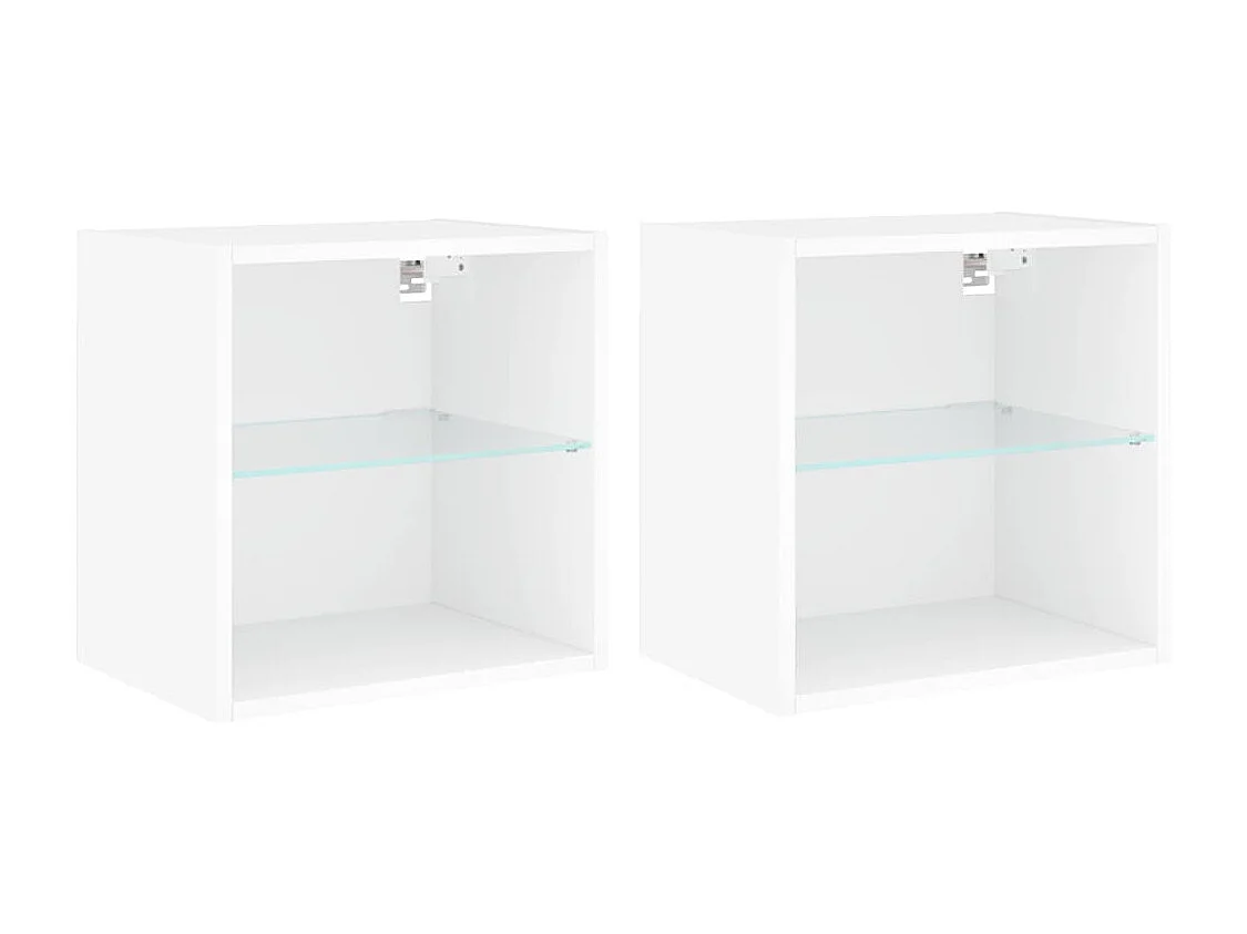 Tables de chevet murales avec lumières LED 2 pcs blanc