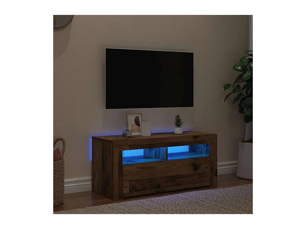 Meuble TV avec lumières LED vieux bois bois d'ingénierie