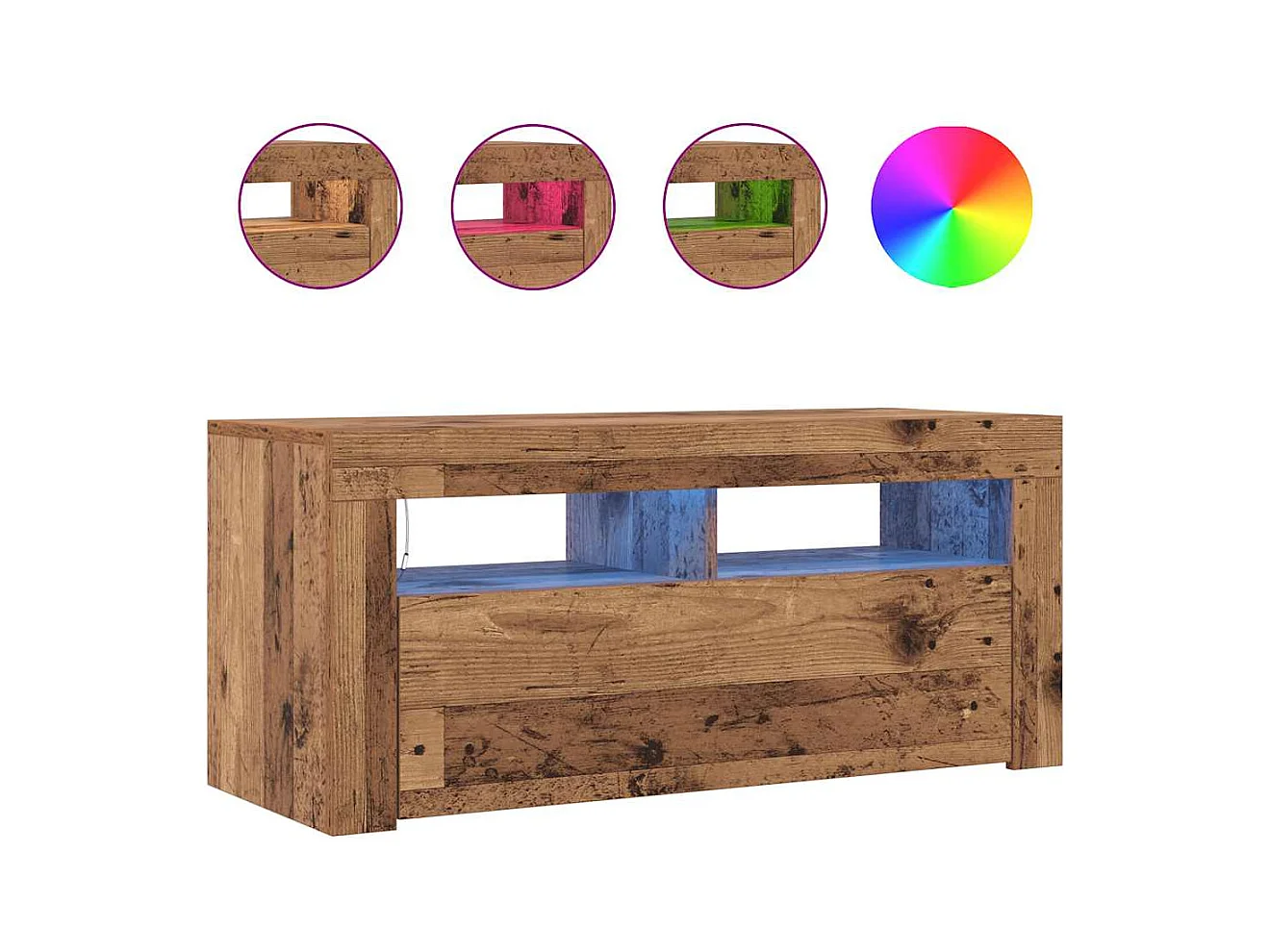 Meuble TV avec lumières LED vieux bois bois d'ingénierie