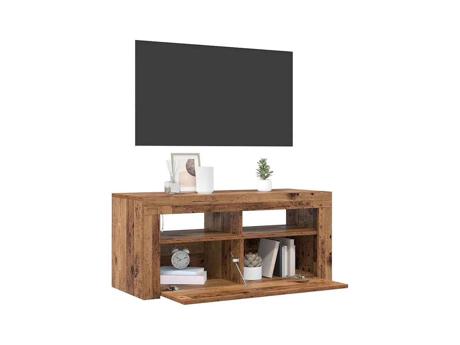 Meuble TV avec lumières LED vieux bois bois d'ingénierie