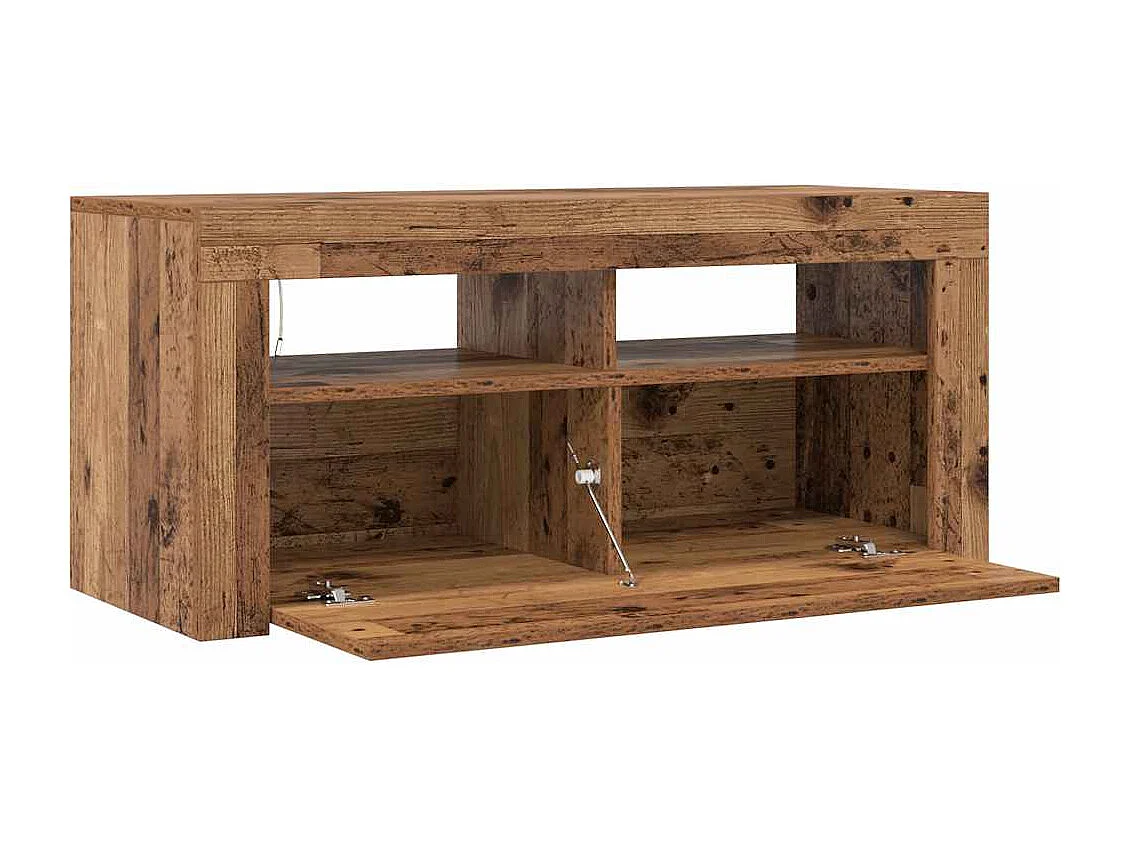 Meuble TV avec lumières LED vieux bois bois d'ingénierie