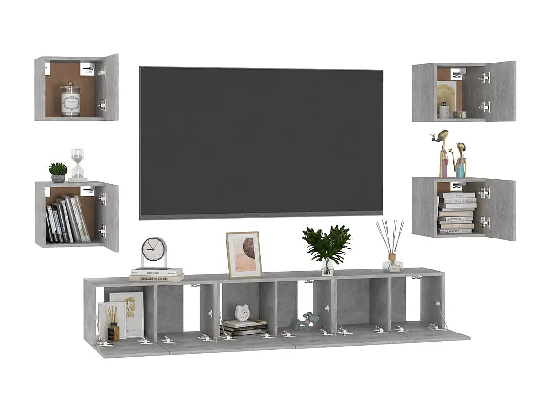 Set di mobili porta TV grigio cemento da 7 pezzi in legno ingegnerizzato