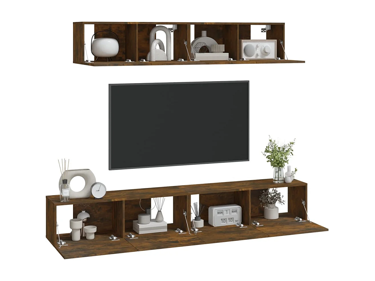 Set di mobili porta TV da 4 pezzi in rovere affumicato, legno ingegnerizzato