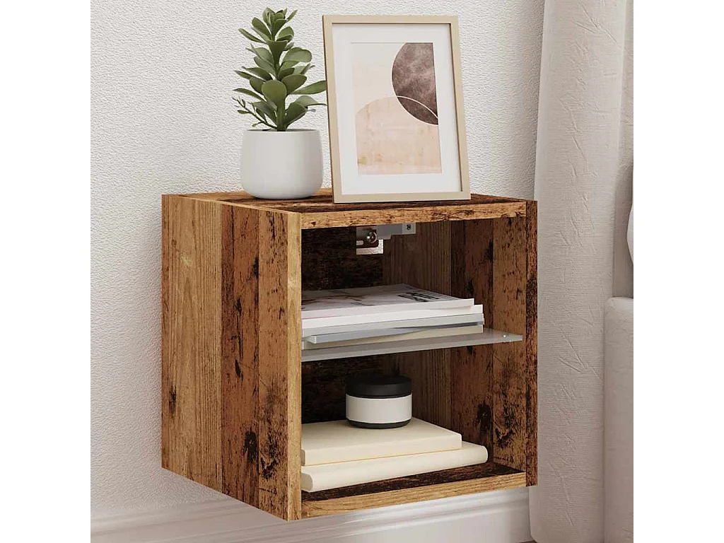 Mobile porta TV a parete con luci LED, legno vecchio, 30x28,5x30 cm