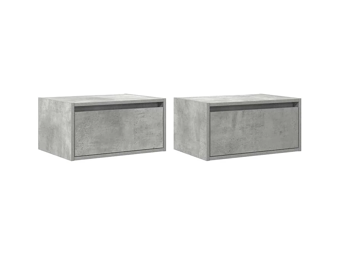 Tables de chevet murales avec lumières LED 2 pcs gris béton